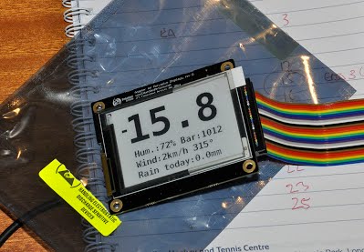 Embedded Artists 2.7-inch epaper display with data from the Raspberry Pi